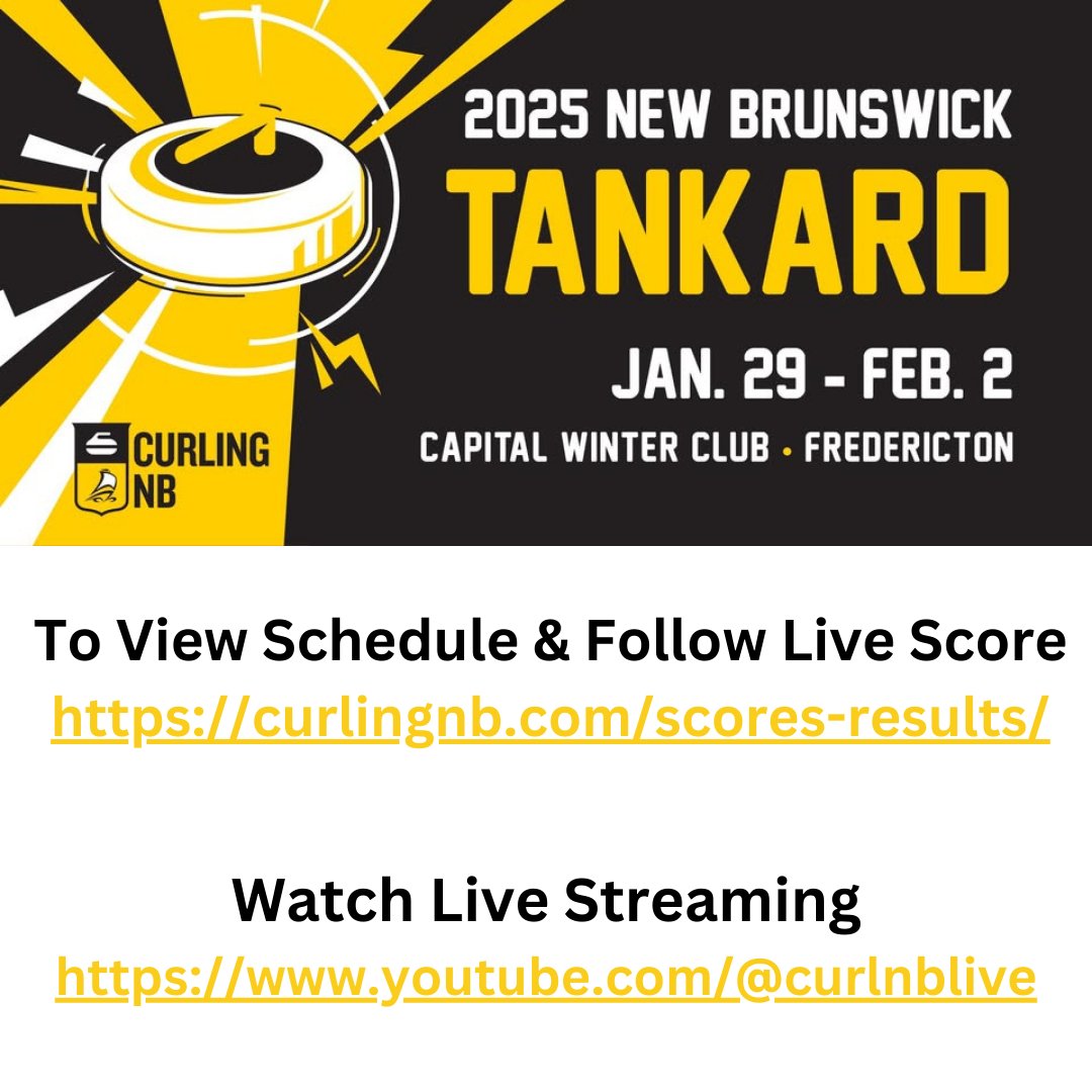 📣🥌The NB TANKARD starts today!🥌📣 Don't miss a moment of the action as 14 NB Men's teams compete for the ultimate prize...a ticket to compete in the 2025 Montana's Brier. Drop by CWC, track live score or jump over to YouTube where most draws will be live streamed.