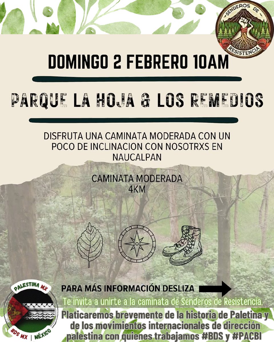 palestina_mx's tweet photo. #AgendaPorPalestinaMx #CinePalestinaMx hoy #Miércoles en Chapata vive a una cuadra del metro y metrobus Etiopía.
#BoicotChevron del viernes 31 al domingo 2 de febrero #BDSmx
Domingo 2 de febrero caminata y charla de Palestina #BDS #PACBI con Senderos de Resistencia.
#Palestina https://t.co/Ruhy4FYWWn