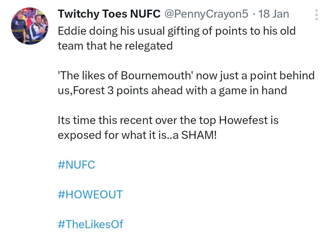 Videozz17's tweet image. Day 4 of the "Howe out Whopper" awards 🏆 
@PennyCrayon5 is the recipient 👏👏
Longevity is key to being considered and this #NUFC "fan" takes the cream. Almost 3 years of hurt! Key #'s of #RafaIN and buzz words like HoweFest make this legend, a more than worthy inclusion ⚫️⚪️