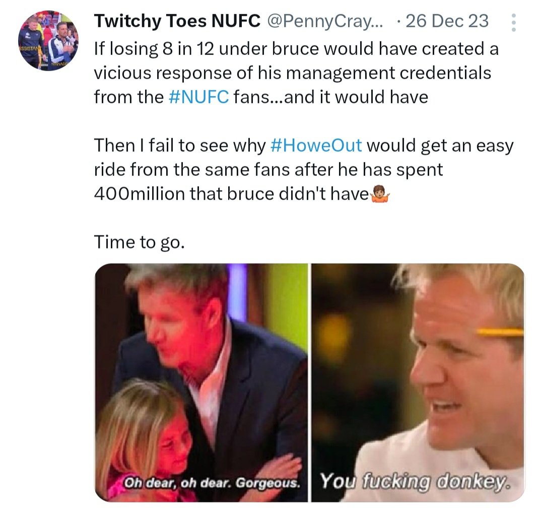 Videozz17's tweet image. Day 4 of the "Howe out Whopper" awards 🏆 
@PennyCrayon5 is the recipient 👏👏
Longevity is key to being considered and this #NUFC "fan" takes the cream. Almost 3 years of hurt! Key #'s of #RafaIN and buzz words like HoweFest make this legend, a more than worthy inclusion ⚫️⚪️