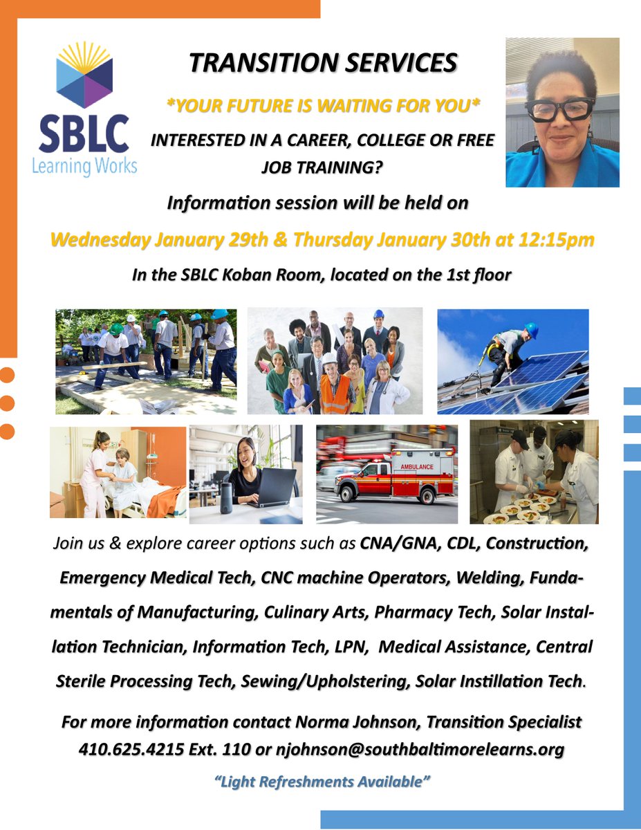 SoBoLearns's tweet image. 🌟🚀 Join us TODAY &amp;amp; TOMORROW for our SBLC Transition Services Infosession! ✨ Discover dynamic solutions for your success. Don&apos;t miss out—come curious and leave inspired! 🚀💡 Click to join! 🌍🙌 #SBLC #TransitionSuccess #LearnMore