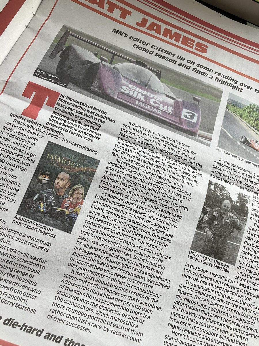 Thanks to <a href="/MNmotorsport/">Motorsport News</a> for the kind words on my book this week. Copies still available!