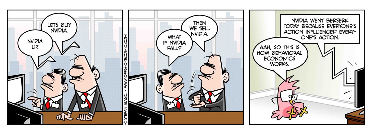 NonMeek's tweet photo. During my cartooning career, I've created a few evergreen strips. Here's one that can be applied to any theme or stock. The underlying phenomenon never changes—only the story does. #Offshorecomic https://t.co/DaBg4byZZA