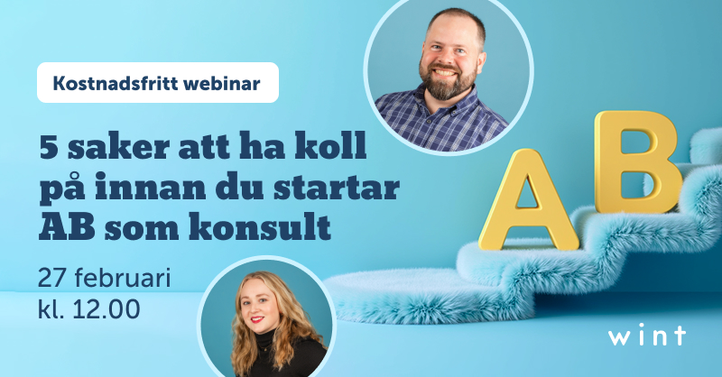 Blir 2025 året du startar eget aktiebolag? 
Då vill du inte missa detta! 🥳

Den 27 februari håller vi ett kostnadsfritt webinar där vi guidar dig genom de 5 viktigaste sakerna du som konsult behöver ha koll på för en framgångsrik start.
Vi går igenom allt från affärsidé och
