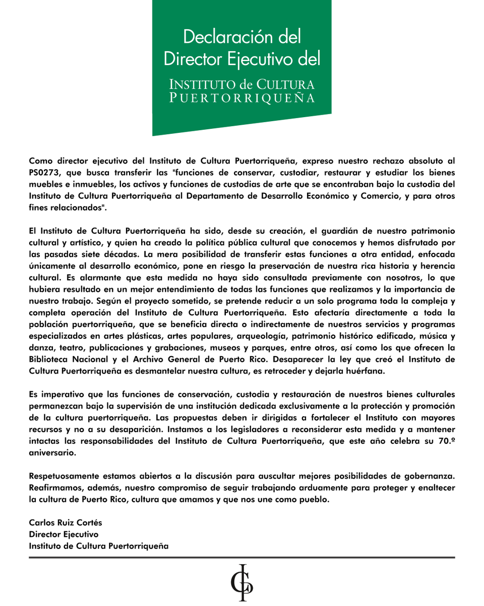 icppr's tweet image. Expresiones autorizadas por parte de nuestro director ejecutivo, Carlos Ruiz Cortés, sobre el Proyecto del Senado 273 (PS0273).