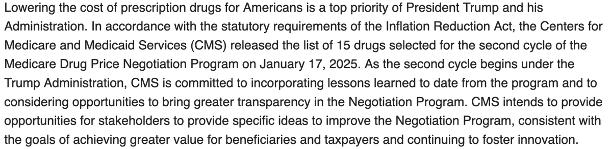 Good news from <a href="/CMSGov/">CMSGov</a> this AM! Trump Admin will move ahead with Medicare Rx price negotiation! Devil is in the details &amp; how they may tweak the program. Bottom line for us: Do they deliver for patients by lowering prices by at least as much as in 1st round-- average 22%?