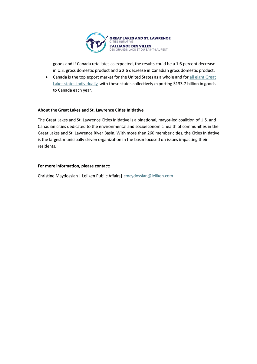 Great Lakes and St. Lawrence Cities Initiative (@glslcities) on Twitter photo Today, <a href="/MatSiscoe/">Mayor Mat Siscoe 🇨🇦</a>, Mayor of <a href="/StCatStandard/">The St. Catharines Standard</a> and <a href="/AustinBonta/">Austin Bonta</a>, Mayor of <a href="/Portage/">Port Age</a>, IN, issued the following statement on behalf of the @GLSLCI in response to the imminent trade war between both our countries.
#GLSLCI #GLSLStrong #CanadaUSA Today, <a href="/MatSiscoe/">Mayor Mat Siscoe 🇨🇦</a>, Mayor of <a href="/StCatStandard/">The St. Catharines Standard</a> and <a href="/AustinBonta/">Austin Bonta</a>, Mayor of <a href="/Portage/">Port Age</a>, IN, issued the following statement on behalf of the @GLSLCI in response to the imminent trade war between both our countries.
#GLSLCI #GLSLStrong #CanadaUSA