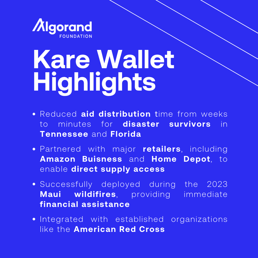 Whether buying memecoins, purchasing property tokens, or delivering aid to  those who need it most, Algorand consistently delivers. Kare Wallet,  developed on Algorand by @aidtechnology, has supported those in need,  collaborating with