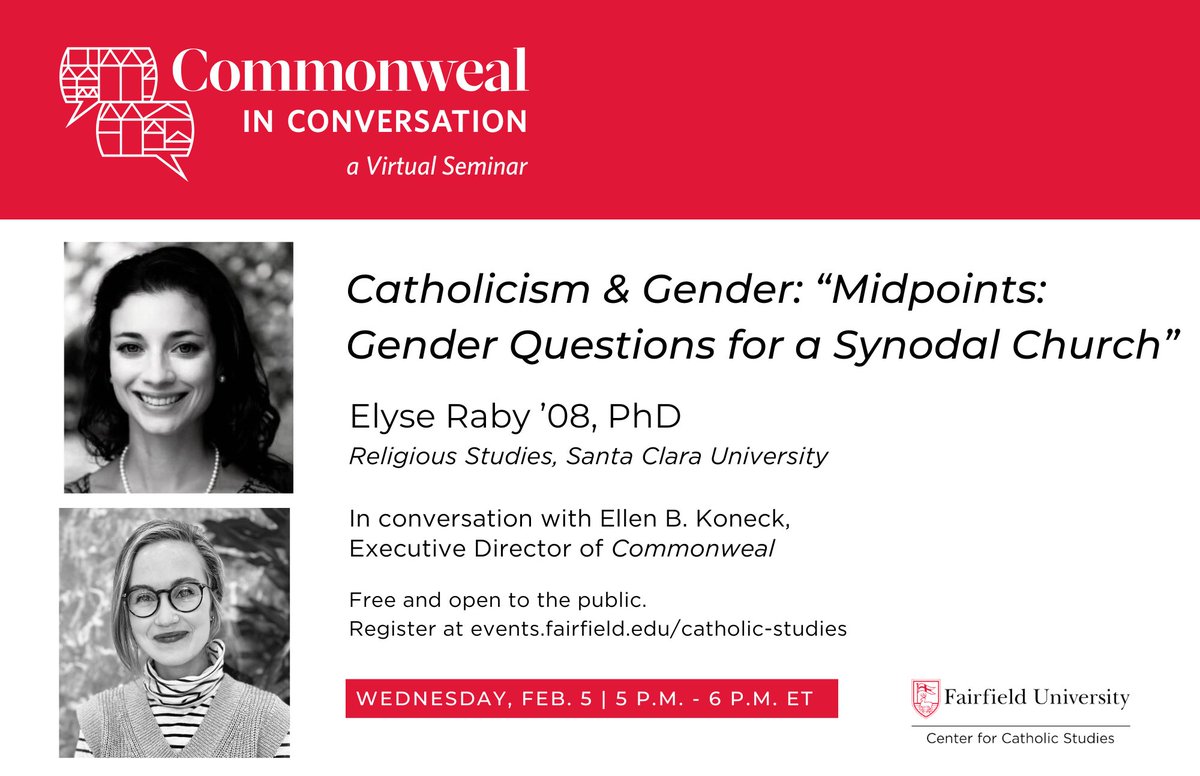 NEXT WEEK: Elyse Raby will be in conversation with our own <a href="/ellen_koneck/">Ellen B. Koneck</a> about gender and synodality!

Register here: events.fairfield.edu/catholic-studi…