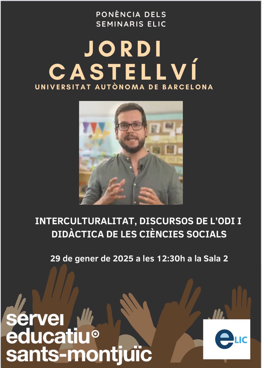SE Sants-Montjuïc (@se_santsm) on Twitter photo Conferència S. #CLIC ↔️ #AA “Interculturalitat, discursos d’odi i DCCSS”a càrrec del Dr. <a href="/CastellviJ/">Jordi Castellví Mata</a>. Parlem de la deshumanització des de l’alteritat i les persp. estereotipades, i de la deslegitimació, la correcció de la desinformació o la sàtira i l’humor per avançar. #ELICCEB Conferència S. #CLIC ↔️ #AA “Interculturalitat, discursos d’odi i DCCSS”a càrrec del Dr. <a href="/CastellviJ/">Jordi Castellví Mata</a>. Parlem de la deshumanització des de l’alteritat i les persp. estereotipades, i de la deslegitimació, la correcció de la desinformació o la sàtira i l’humor per avançar. #ELICCEB