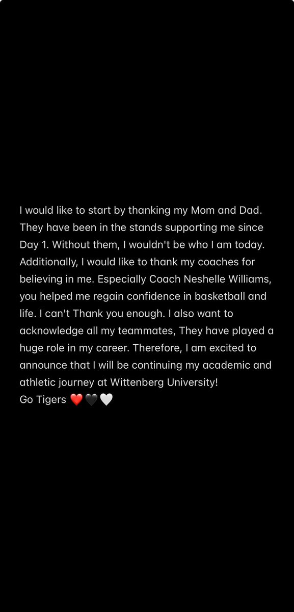 Nyla Richardson 🏀 (@nyla07735197) on Twitter photo I am excited to announce my commitment to further my academic and athletic career at Wittenberg University! Thank you to my family, my coaches, Coach Kolbe <a href="/Melissa_Kolbe/">Melissa Kolbe</a>, and Coach Sam <a href="/Smackay14/">Samantha Mackay</a> for giving me this opportunity!!❤️🖤🤍 I am excited to announce my commitment to further my academic and athletic career at Wittenberg University! Thank you to my family, my coaches, Coach Kolbe <a href="/Melissa_Kolbe/">Melissa Kolbe</a>, and Coach Sam <a href="/Smackay14/">Samantha Mackay</a> for giving me this opportunity!!❤️🖤🤍