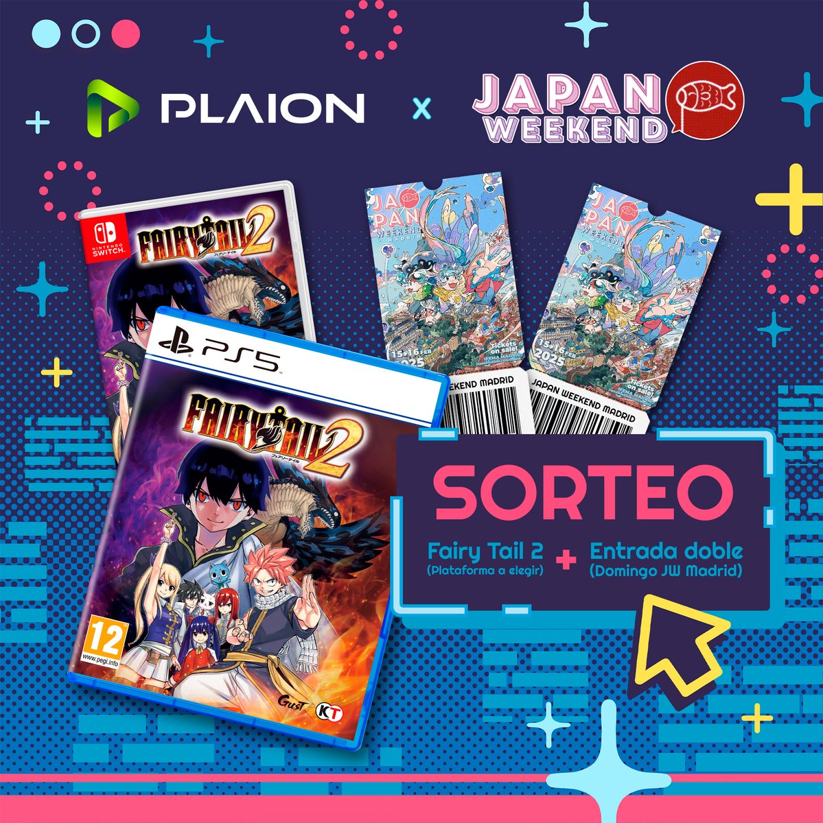 💥 ¡𝐒𝐎𝐑𝐓𝐄𝐀𝐙𝐎! Aprovechando que nos visitará la actriz de voz japonesa de Erza Scarlet, sorteamos junto a 𝐏𝐋𝐀𝐈𝐎𝐍 un videojuego Fairy Tail 2 (plataforma a elegir entre PS5 y Switch) + una entrada doble de domingo para #JapanWeekendMadrid. 🗡🔥

🔸 Sigue a <a href="/PLAION_ES/">PLAION España 🐥</a> y