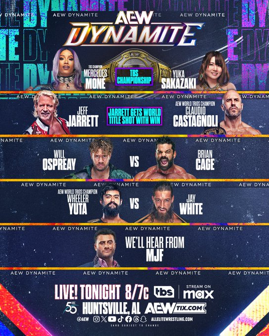 Drop your predictions when titles, title shots, and grudges are on the docket for #AEWDynamite LIVE at 8/7c on TBS and @sportsonmax