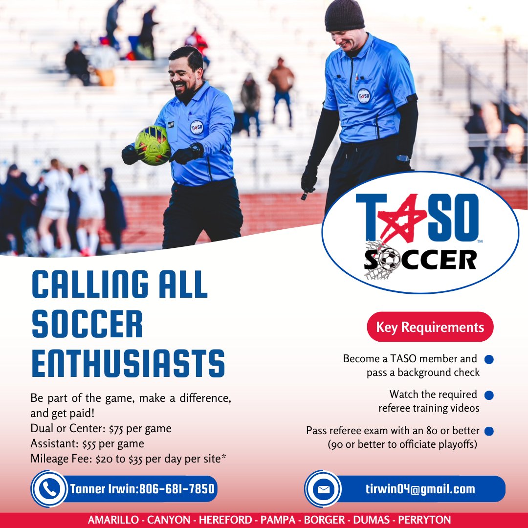 Join the Fun and Become a High School Soccer Referee TODAY!

There are still many games left, and we desperately need your help to keep our schedule on track, especially for 5pm varsity games. Without more referees, we'll face the headache of rescheduling games. Don't let that