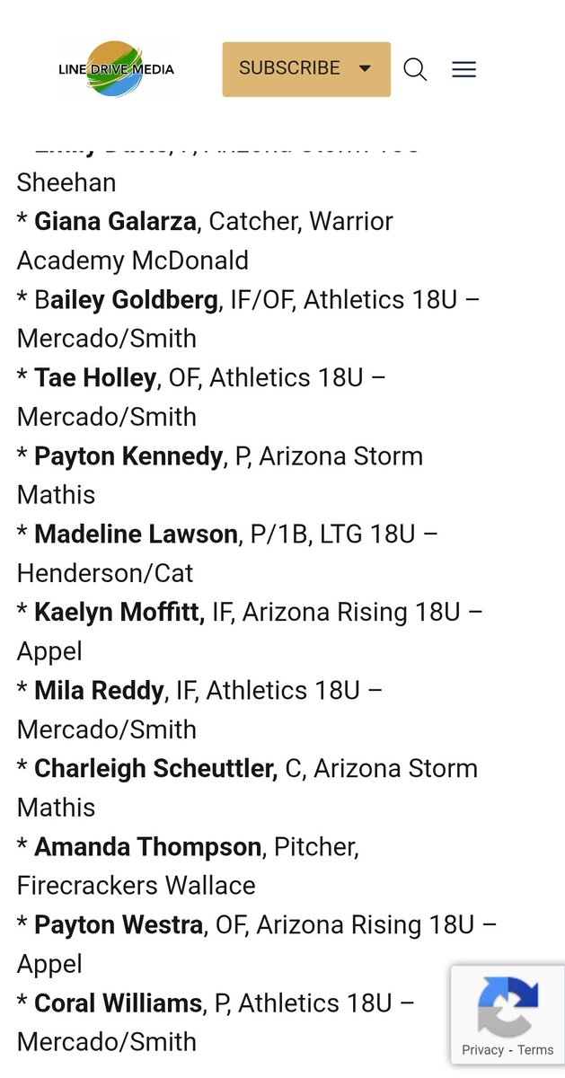Javier Zuluaga (@azinthecircle) on Twitter photo 🎉 <a href="/1swingevents/">1 Swing Events</a> AZ Last Blast/<a href="/LineDsoftball/">Line Drive Media</a> selection of the 18u All-Tournament Team (all made the final 8 teams on Championship Sunday): #LetsGo <a href="/Avabriski22/">Ava Briski</a>, <a href="/Kodi_Crabtree43/">Kodi Crabtree🥎</a>, <a href="/emilydavis2025/">Emily Davis</a>, <a href="/kaelynmoffitt26/">kaelyn moffitt</a>, <a href="/CharleighS_2025/">Charleigh Schuettler</a>, & Payton Westra🎉
linedrivemedia.com/news/event-rec… 🎉 <a href="/1swingevents/">1 Swing Events</a> AZ Last Blast/<a href="/LineDsoftball/">Line Drive Media</a> selection of the 18u All-Tournament Team (all made the final 8 teams on Championship Sunday): #LetsGo <a href="/Avabriski22/">Ava Briski</a>, <a href="/Kodi_Crabtree43/">Kodi Crabtree🥎</a>, <a href="/emilydavis2025/">Emily Davis</a>, <a href="/kaelynmoffitt26/">kaelyn moffitt</a>, <a href="/CharleighS_2025/">Charleigh Schuettler</a>, & Payton Westra🎉
linedrivemedia.com/news/event-rec…