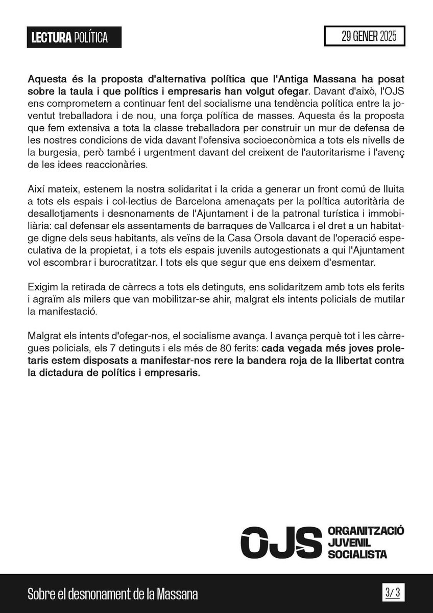📄|| SOBRE EL DESNONAMENT DE L’ANTIGA MASSANA: 

Construir l’alternativa a la dictadura de polítics i empresaris.