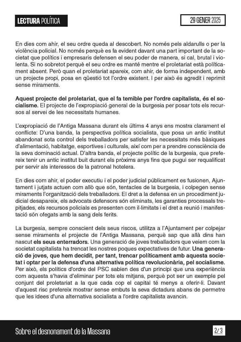 OJS_CAT's tweet photo. 📄|| SOBRE EL DESNONAMENT DE L’ANTIGA MASSANA: 

Construir l’alternativa a la dictadura de polítics i empresaris. https://t.co/G9oGDkwdpW