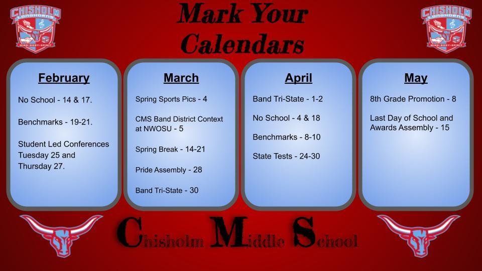 cpsd_ok's tweet photo. "Mark your Calendars" for important CMS dates for the remainder of the year! https://t.co/92ZVkEwkgo