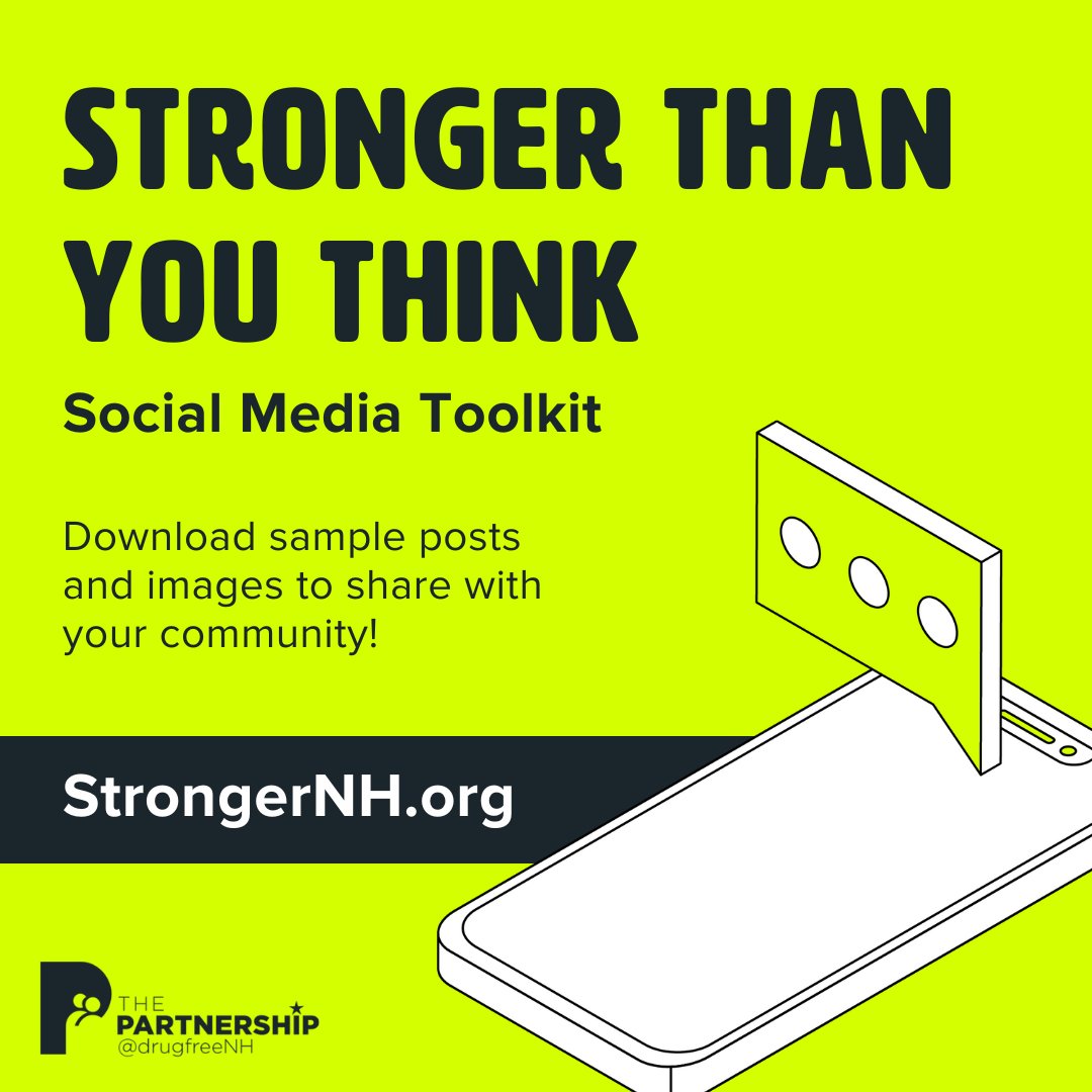 Check out our #StrongerThanYouThink campaign social media toolkit! Easily download and co-brand messages and images to help educate and support our community response to the harmful effects of substance use on youth! bit.ly/3SfxEnk #ThePartnershipNH #StrongerNH
