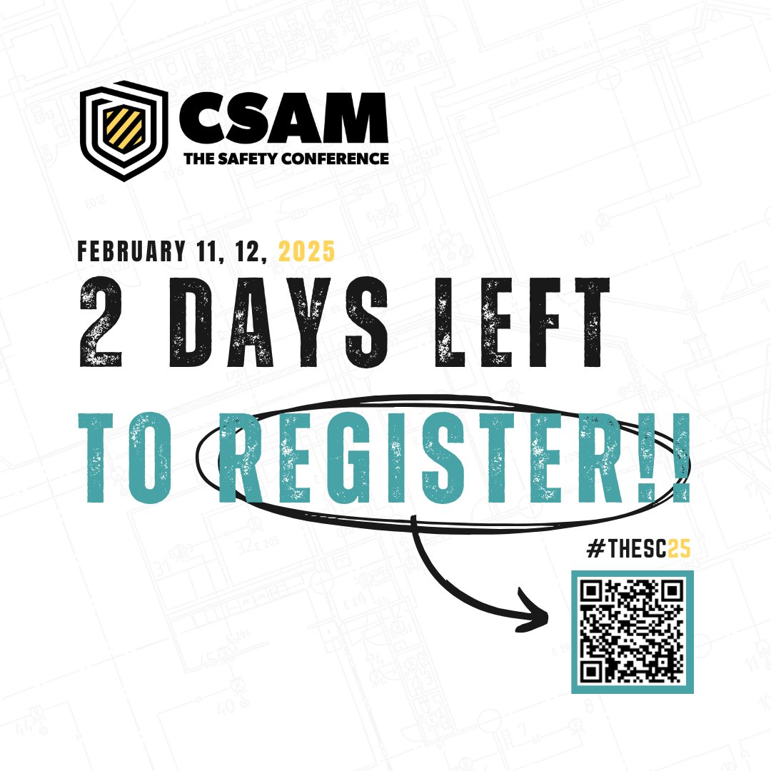⏳ Time is running out! The deadline to register for CSAM: THE Safety Conference 2025 is TOMORROW! Don’t miss your chance to join Manitoba’s premier construction safety event on February 11 &amp; 12 at the RBC Convention Centre. 👉 ow.ly/Gx4i50UPteo
#SafetyFirst #THESC25