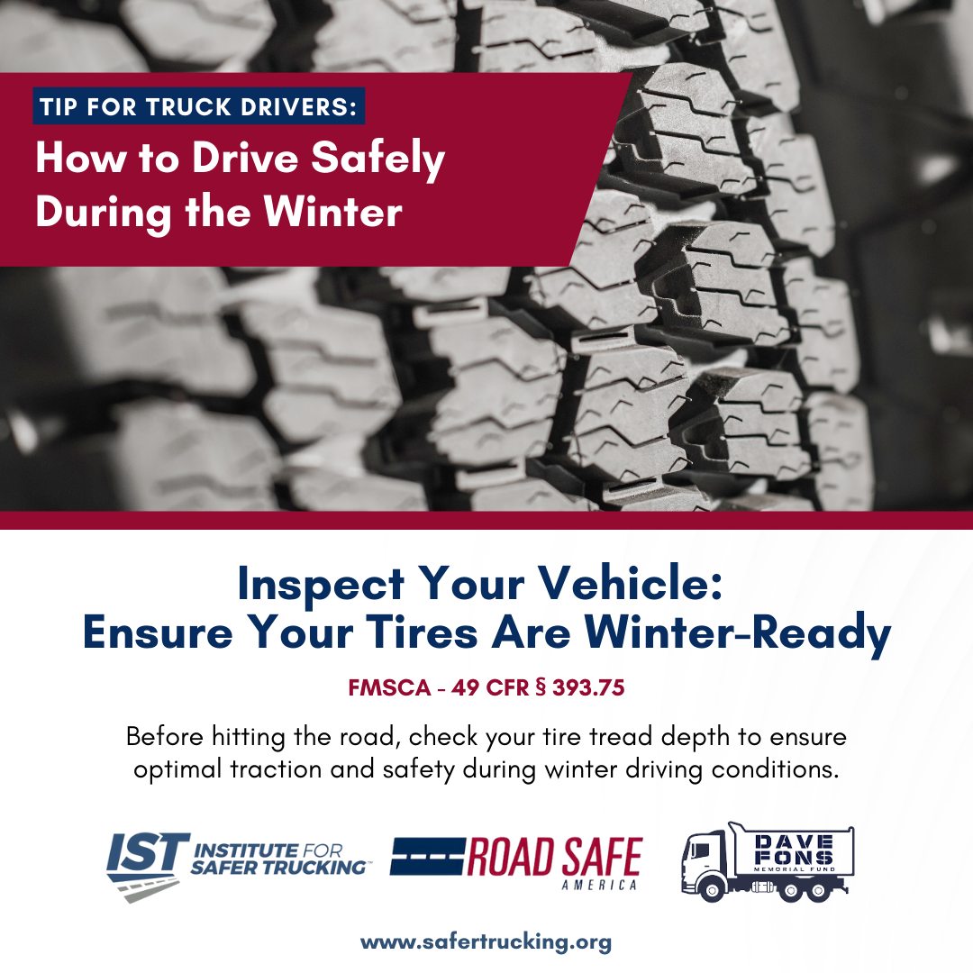 _SaferTrucking's tweet image. Before you hit the road this winter, take a moment to inspect your tires. Proper tire maintenance can make all the difference to avoiding crashes and staying in control.
#SaferyTrucking #TireSafety #DriveSafe