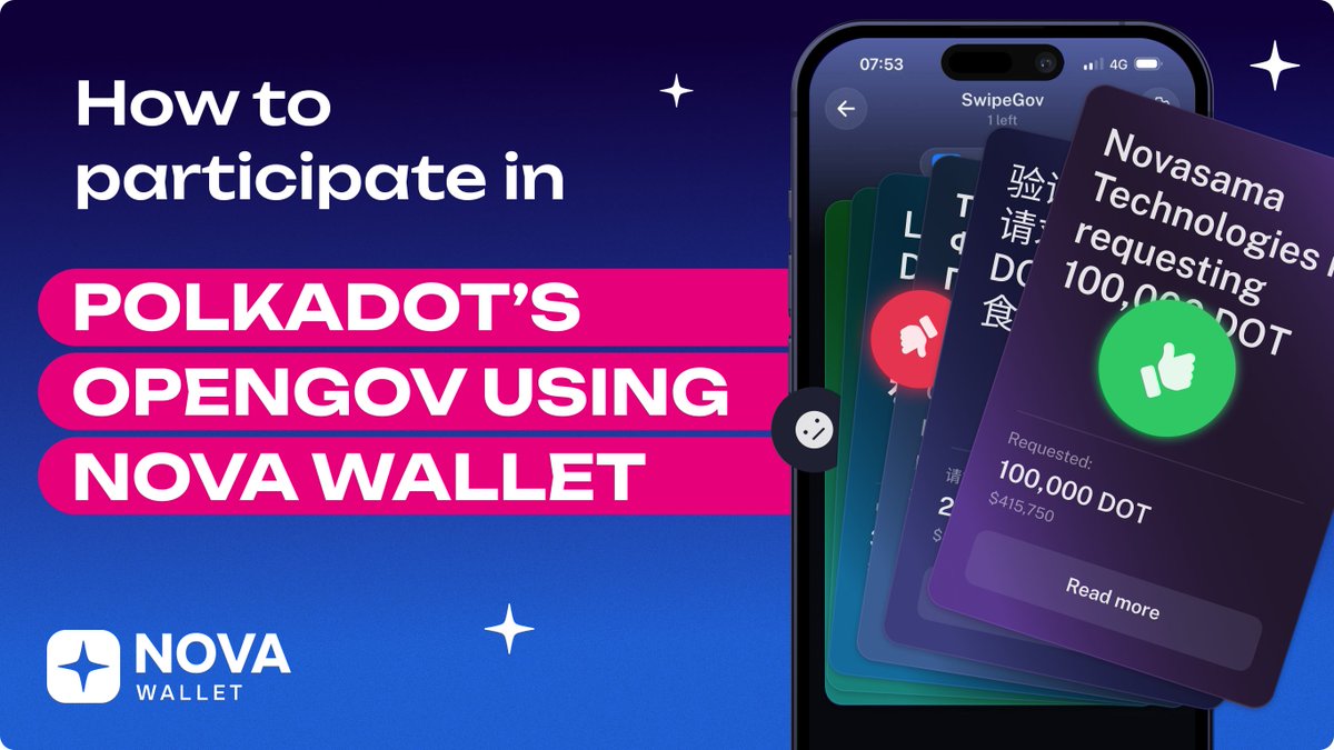 NovaWalletApp's tweet image. 🗳️ Polkadot’s OpenGov lets you shape the network — are you using your vote?

Our latest guide walks you through the process using Nova Wallet!

🔗 Read now: novawalletapp.medium.com/how-to-partici…