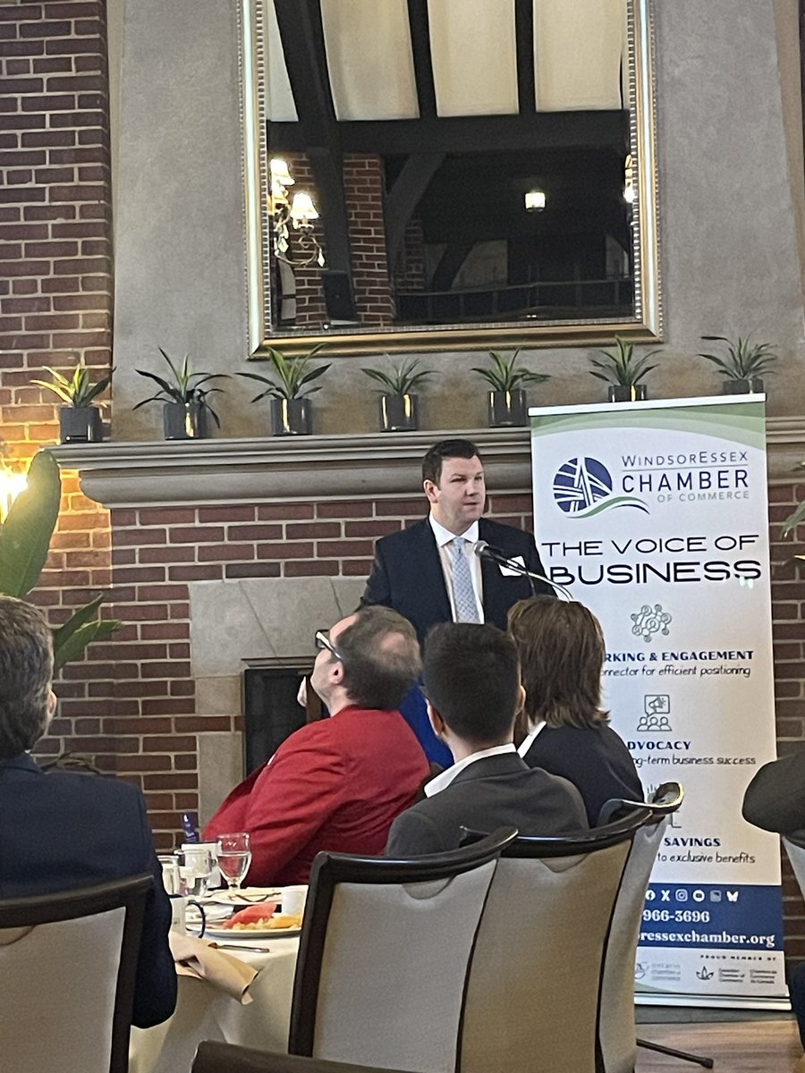 It was a pleasure to attend the <a href="/WERCofC/">Windsor Essex Chamber of Commerce</a> breakfast event today. 

Thanks to keynote speaker, <a href="/VincentGeorgie/">Vincent Georgie</a> for bringing his insightful remarks to the business community. 

Congrats to new Chamber CEO <a href="/RyanDonally/">Ryan Donally</a> on a successful event (first of many as CEO, I’m sure)
