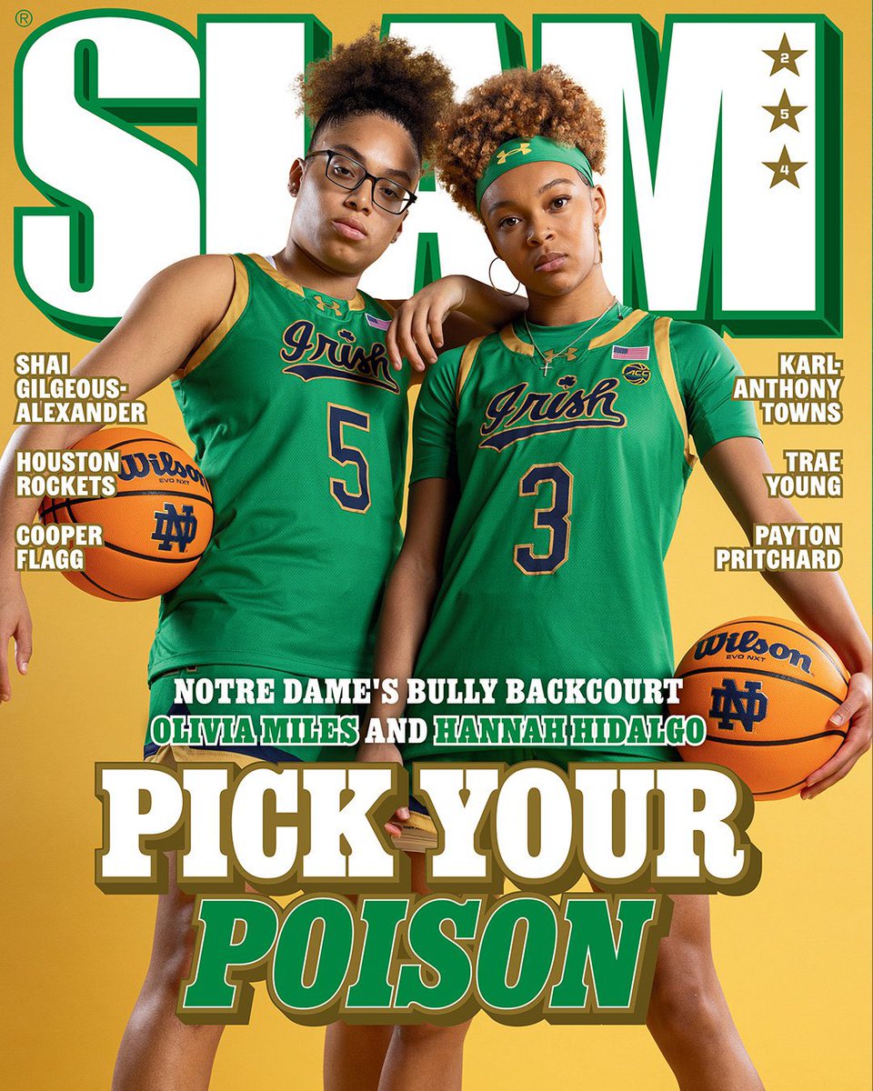 Notre Dame guards Olivia Miles and Hannah Hidalgo are on the cover of <a href="/SLAMonline/">SLAM</a>. 

Miles is averaging 16.4 points, 6.9 assists and 6.2 rebounds per game.

Hidalgo is averaging 25.4 points, 6.2 rebounds, 4.2 steals and 3.6 assists per game. 

Pick your poison.
