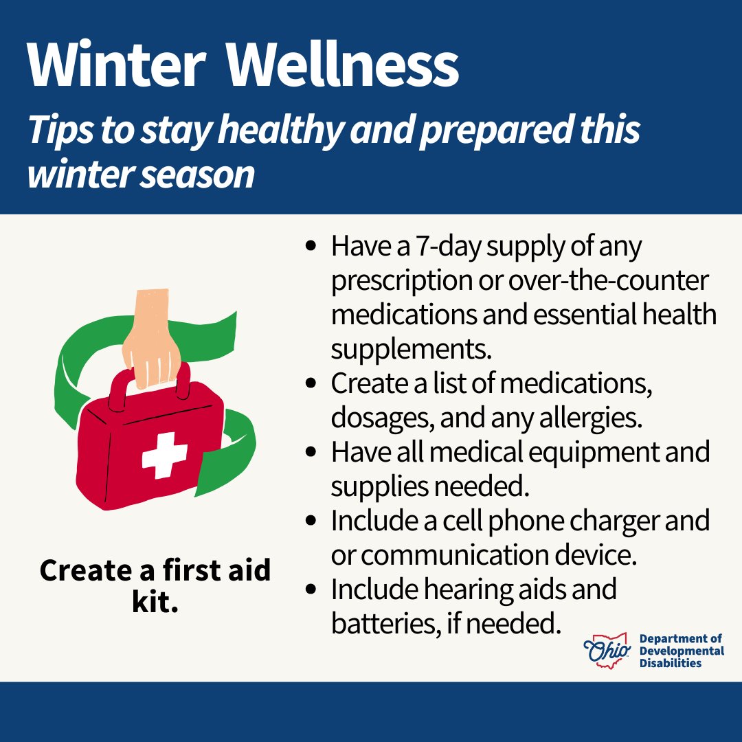 Wrapping up Winter Wellness with Tip #5: Create a first aid kit! A first aid kit is essential to preparing for unexpected accidents or medical situations at home, work, or on the road.❄️