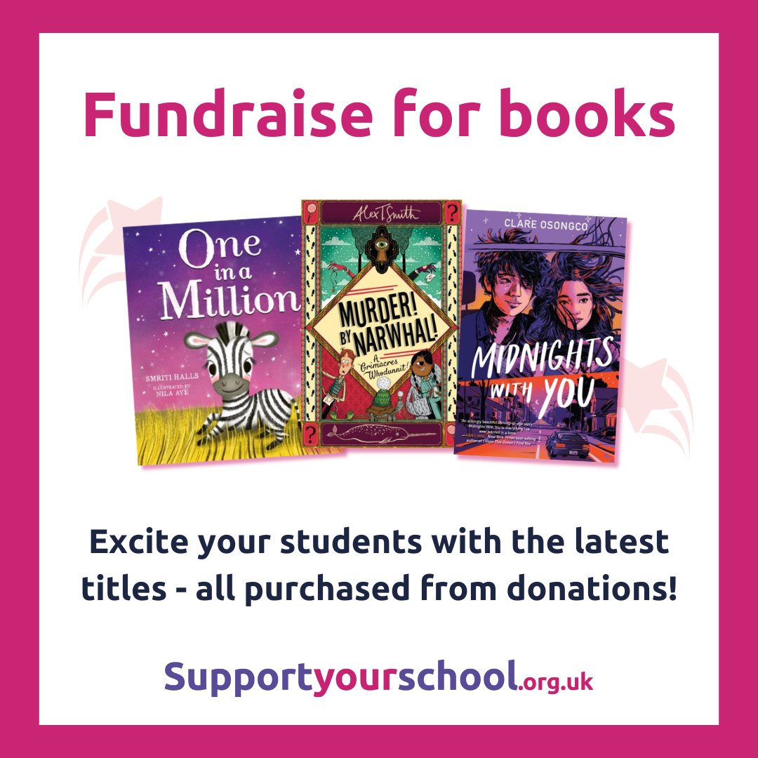 Supportyoursch's tweet image. Get that new book feeling through fundraising 🌠

It&apos;s easy to set up a donations page for new library or reading corner books. Find out how: supportyourschool.org.uk
