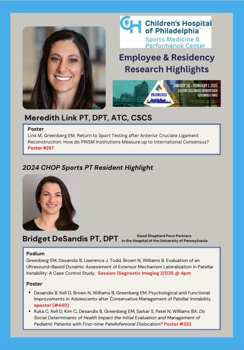 Heading to <a href="/prism_society/">PRiSM Society</a> annual conference? Check out some of the great work accomplished by <a href="/ChildrensPhila/">Children's Hospital</a> Sports Medicine PTs as well as our 1st Sports PT Resident! <a href="/choporthoresrch/">CHOP Ortho Research</a> <a href="/egreenberg01/">Elliot Greenberg</a> #prism2025