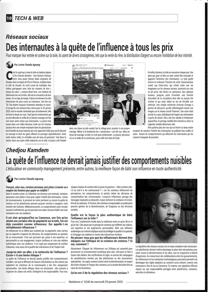 Sur les réseaux, l’attention est une monnaie. Mais doit-on tout sacrifier pour être visible ? 

Merci au quotidien Mutations, j’ai insisté sur un point clé : l’authenticité doit primer sur la quête de buzz.

Chaque créateur de contenu a une responsabilité envers sa communauté.