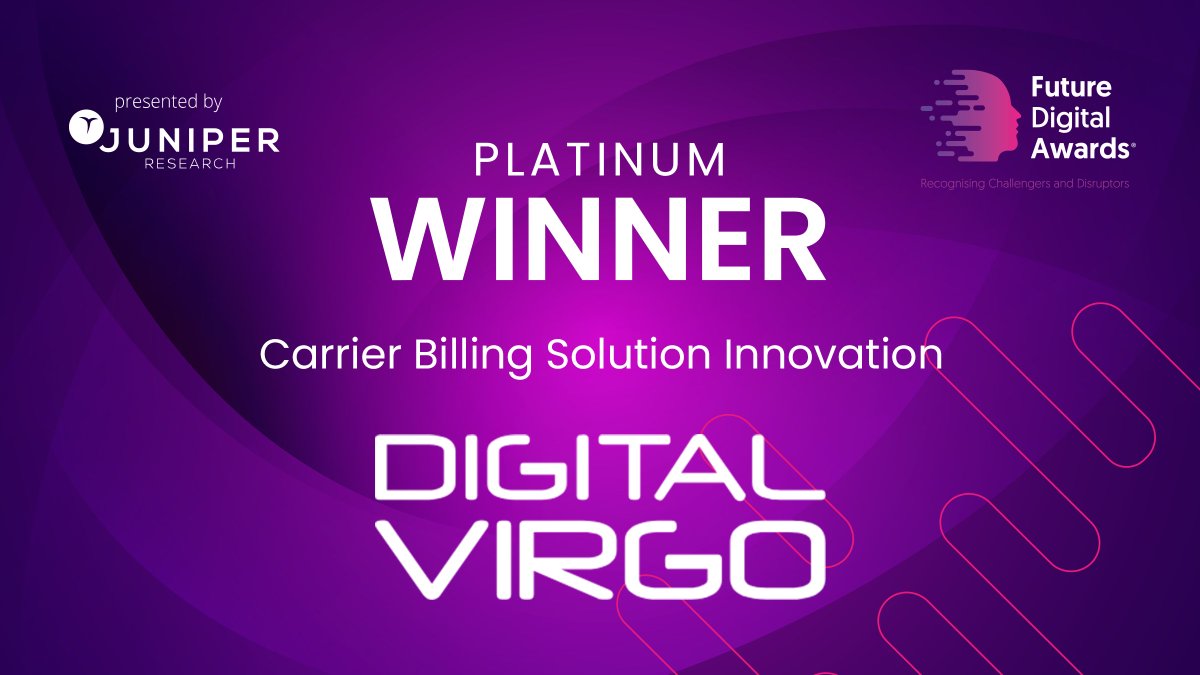 The Platinum Prize for Carrier Billing Solution Innovation goes to … Digital Virgo’s DV PASS! 💬

🏠 Visit @digitalvirgo 👉 digitalvirgo.com

🏆 See our other winners 👉 juniperresearch.com/awards/telco-i…

#telecoms #carrierbilling