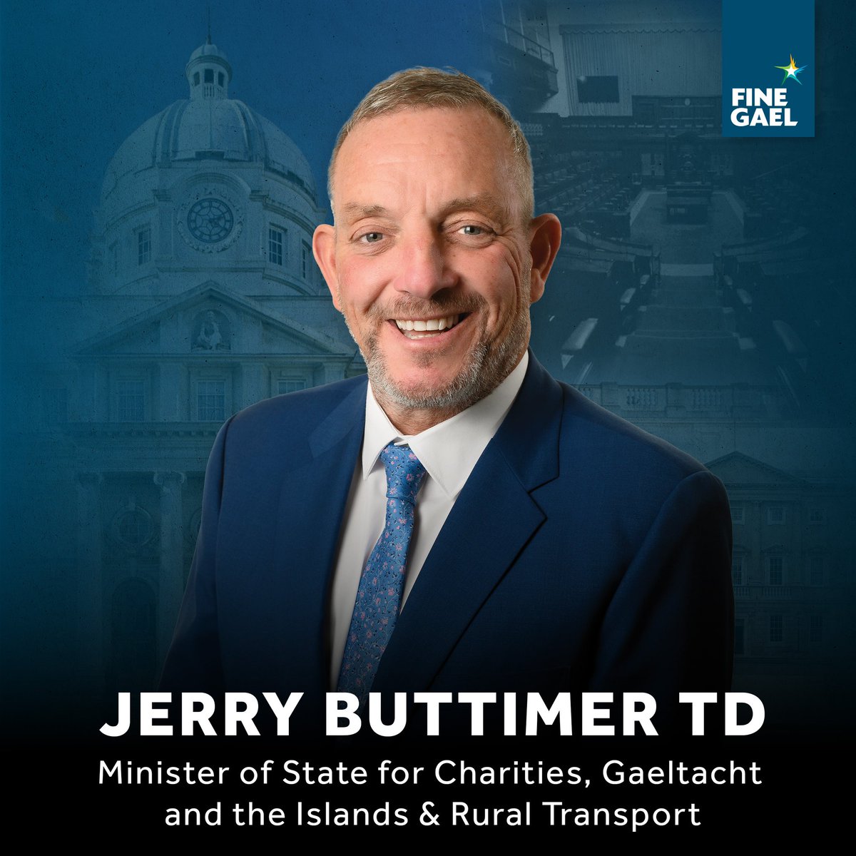 Fine Gael (@finegael) on Twitter photo Congratulations to <a href="/jerrybuttimer/">Jerry Buttimer TD</a> on being appointed Minister of State for Charities, Gaeltacht and the Islands & Rural Transport Congratulations to <a href="/jerrybuttimer/">Jerry Buttimer TD</a> on being appointed Minister of State for Charities, Gaeltacht and the Islands & Rural Transport