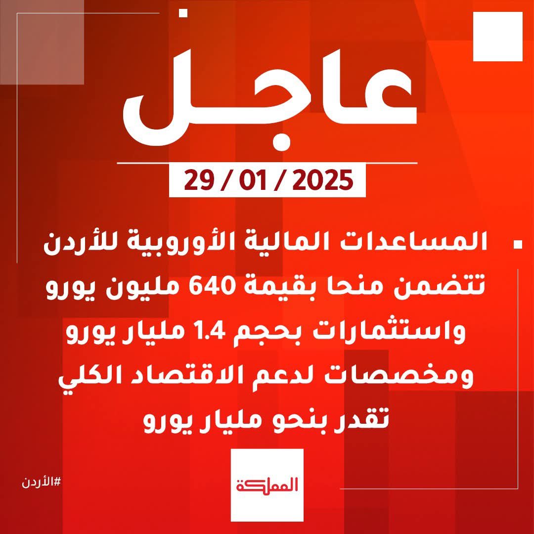 ثلاثة مليارات يورو حزمة المساعدات الأوروبية للأردن هي ثمار مباشرة لما زرعه الأردن بجهود جلالة الملك عبدالله الثاني ومصداقيته على مدى عقود طويلة .
زرعنا ونحصد الخير .. المطلوب ان لا نزرع اليأس والشؤم .. فأعدائنا في الخارج والشامتين في الداخل يبحثون عن اي خبر او فرصة لإشاعة القلق