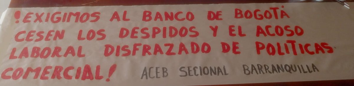 ACEB Barranquilla | Exigimos al <a href="/BancodeBogota/">Banco de Bogotá</a>   respeto a los derechos laborales.  Exigimos No Más Despidos, Despedir no es la solución.🙋‍♀️
 ¡No estamos solos! Unidos rechazamos los despidos masivos
¡Afíliate 3138700509! <a href="/acebnacional/">ACEB</a>