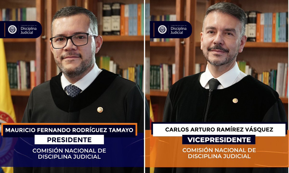 #Atención Acaban de ser elegidos el nuevo Presidente y Vicepresidente de la Corte Disciplinaria: <a href="/maurodriguezt/">Mauricio Fernando Rodríguez Tamayo</a> y <a href="/cramireznet/">Carlos Arturo Ramirez</a> son los nuevos líderes de la Corporación. Trabajar sin descanso para que la justicia sirva a los ciudadanos con independencia y eficacia es su propósito.