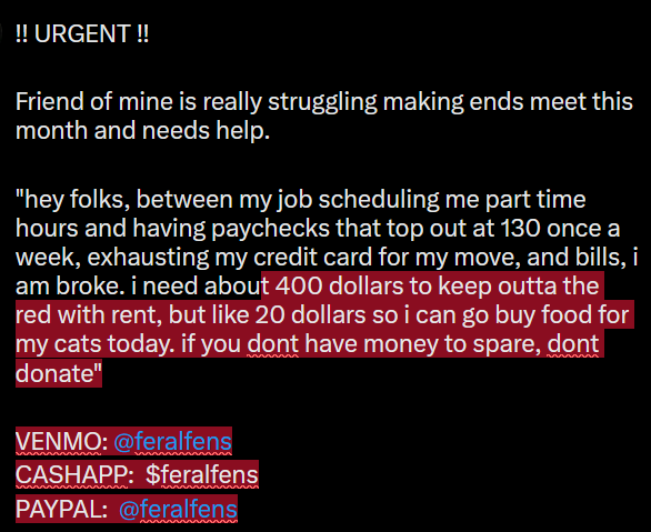 ---!! please spread the word on this if you can !!--- 

he recently moved with me from texas and the job market has been absolutely abyssmal. if you don't have anything to donate, a simple retweet would mean everything