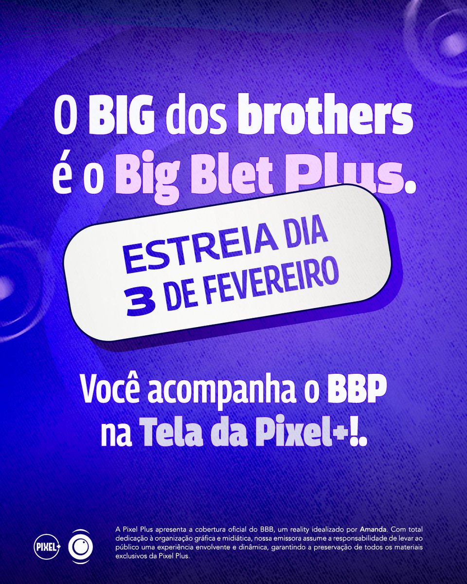 pixelplushb's tweet image. O Big dos brothers é o Big Blet Plus! 🧿

No próximo dia 3 de fevereiro, diretamente do @MeuHabblet, em parceria com @AmandaHabblet, a Pixel+ terá a honra de trazer os principais momentos do BBP, o seu mais novo reality show!

Anote na sua agenda e não perca. 😉