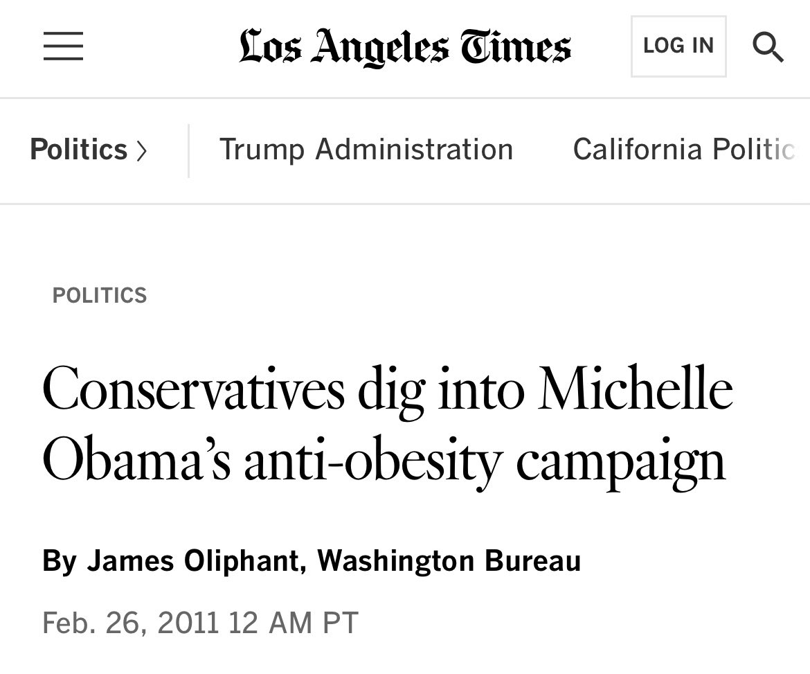 KBadds's tweet photo. Just FYI, Michelle Obama said this 15 years ago and even introduced a whole plan to go along with it only for some people to label her “arrogant” and “out of touch” with “real Americans.” https://t.co/PkMAXS7u1a