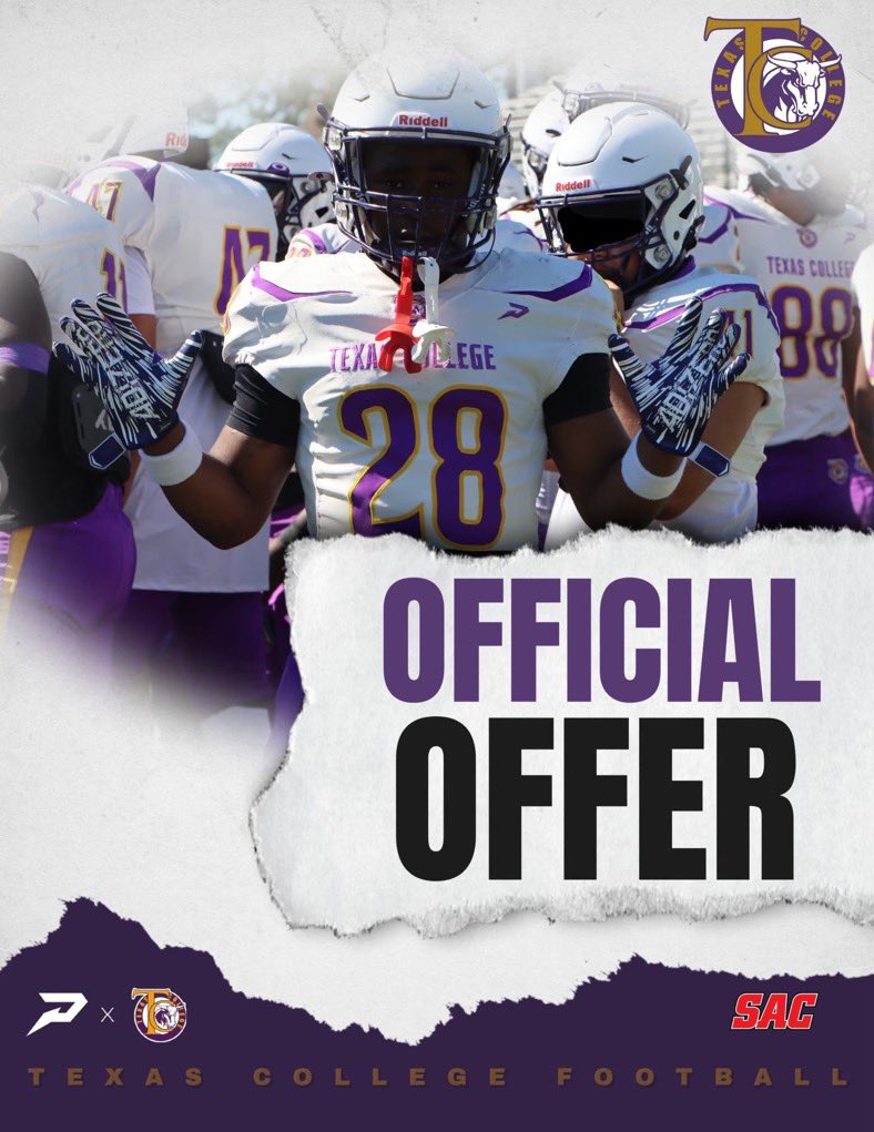 I am grateful to receive my first official offer from Texas College!! 
<a href="/CoachPerkinsM/">Marcus Showtime Perkins Jr.</a> <a href="/coachdavewalker/">David Walker</a> <a href="/Coach_CLynch/">Chuck Lynch</a>