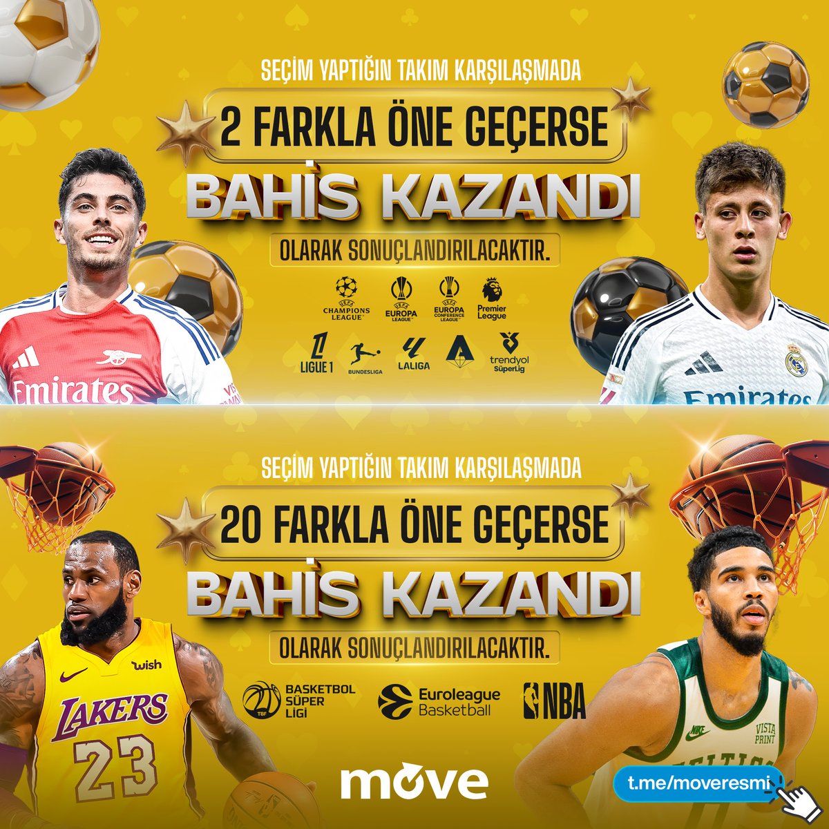 BETSMOVE FARKIYLA DÜNYANIN EN İYİ PROMOSYONU SİZLERLE

‼️ KAZANMAK İÇİN BEKLEMEYE SON ‼️

⚽️ Futbol
✅ Seçim Yaptığınız Takım Karşılaşma İçerisinde 2 Farkla Öne Geçtiğinde Maç Sonunu Beklemeden Seçiminizi Kazandı Olarak Sonuçlandırıyoruz!

🏀 Basketbol
✅ Seçim Yaptığınız Takım