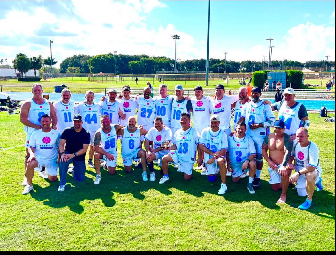 PRDork's tweet photo. @diggstape what do you think of our old man Florida Lacrosse Classic swag? Miami Vice look! https://t.co/IFmHBqgA77