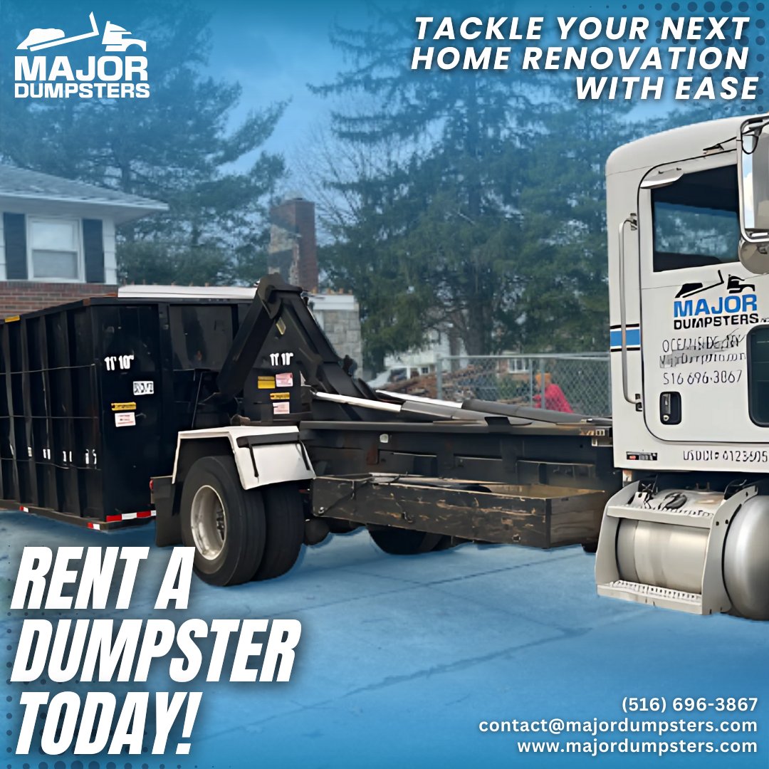 MajorDumpsters's tweet image. Embarking on a home renovation? Major Dumpsters Inc. provides hassle-free dumpster rentals with a variety of sizes and fast delivery—making your cleanup a breeze! Book your order today!
CALL | 516-696-3867
#HomeRenovation #MajorDumpsters #CleanupMadeEasy #DumpsterRental