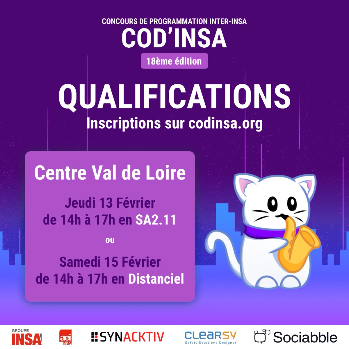 codinsa's tweet photo. ❤️ Aujourd'hui, nous vous présentons le chat de l'INSA Centre-Val-de-Loire !

🤝 Merci à nos partenaires SYNACKTIV, Clearsy, &amp; Sociabble qui participent à donner vie à Cod’INSA ! https://t.co/ugZv15XdHb