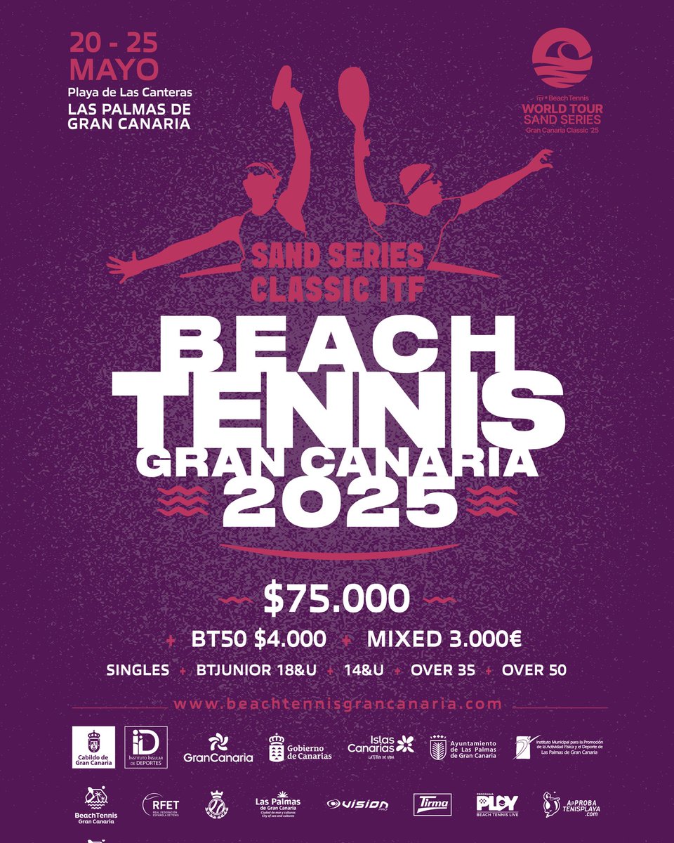 Ya esta aquí una nueva edición del mejor tenis playa del mundo, Sand Series Classic ITF Beachtennis Gran Canaria 2025
📍20/25 Mayo &gt; Playa de Las Canteras &gt; Las Palmas de Gran Canaria #islascanarias #GranCanaria #tenisplaya #playasdelascanteras