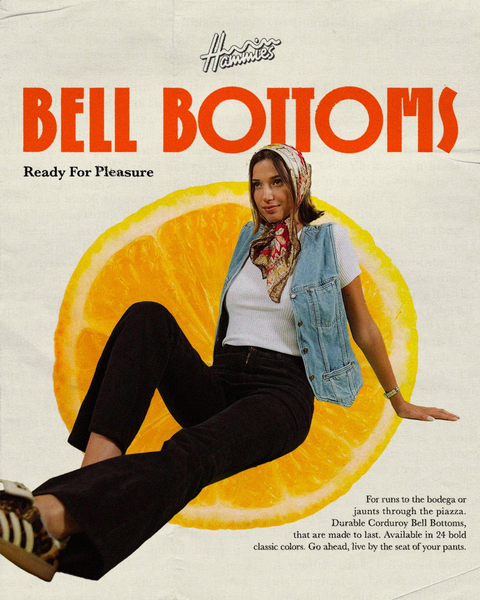 For runs to the bodega or jaunts through the piazza. Durable Corduroy Bell Bottoms, available in 24 colors. Go ahead, live by the seat of your pants.