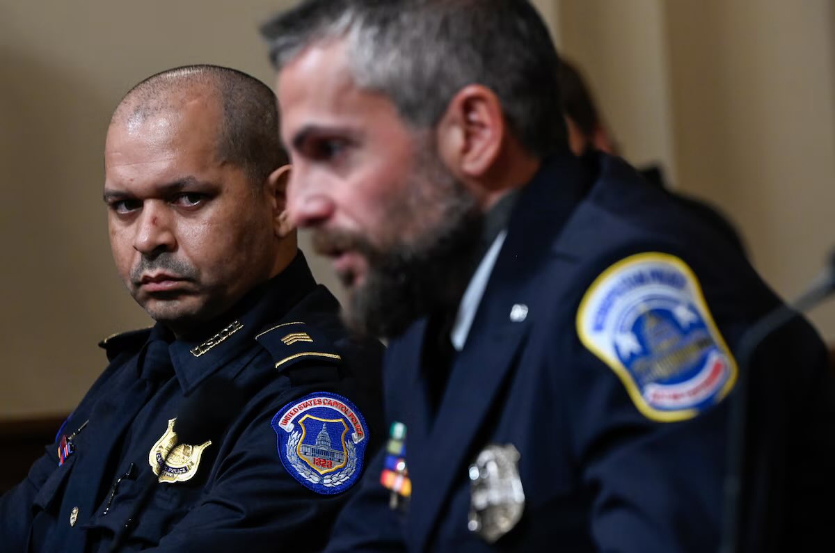 jsher88888's tweet image. On January 6th they nearly died defending our Capitol, our leaders and our Democracy.
Their injuries that day ended their careers.
They kept their oath against great pressure and testified before the J6 Committee and at the trials of their criminal assailants.
Trump recklessly…