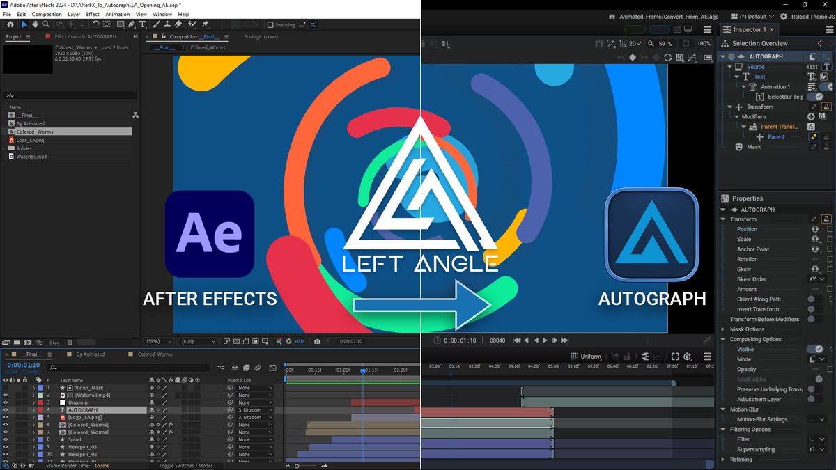 You asked, we listened🤓! Easily import your #AfterEffects projects to Autograph with our After Effects project importer. Read more here: left-angle.com/autograph/what…
#LeftAngleAutograph #MotionGraphics #VFX #3D #compositing