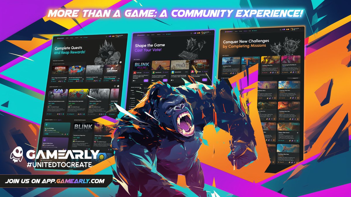 Gamearly's tweet photo. More Than a Game: A Community Experience!

💡 Players don’t just want to play—they want to contribute and be part of the journey!

With GAMEARLY, empower your community to actively engage through:

🗳️ Votes that shape your decisions,
🎯 Missions to boost engagement,
🎁 Quests with exclusive rewards.

📊 86% of players are more likely to support a project when they feel involved.

🎮 What about you? Ready to turn your fans into your greatest allies?

👉 Join GAMEARLY today and revolutionize how games are created! https://t.co/NktqNUVdFQ

#GAMEARLY #IndieDev #UnitedToCreate #Gaming #Indiedevfr #indiegame #IndieGameDev
#Crowdfunding #IndieGames #BlockchainGaming